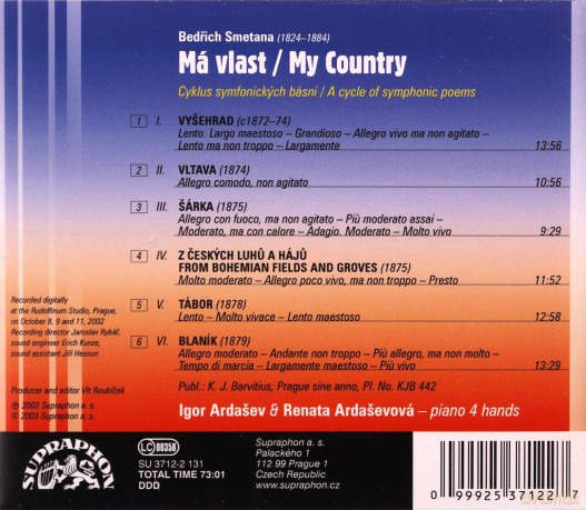 Bedrich Smetana (1824-1884): Mein Vaterland fur Klavier 4-hndig [CD]
