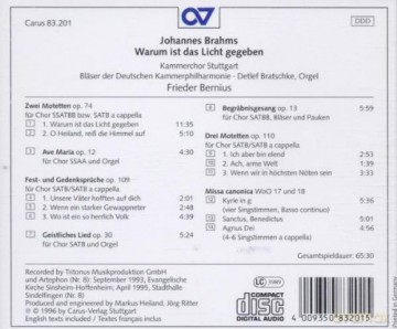 Johannes Brahms (1833-1897): Missa canonica WoO.18 [CD]