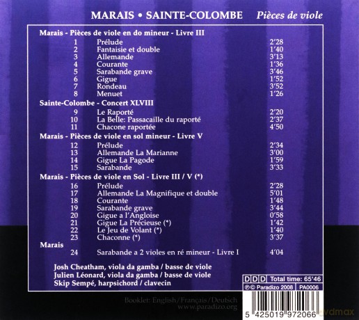 Marin Marais (1656-1728): Pieces de Violes [CD]