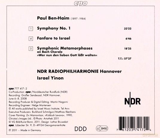 Paul Ben-Haim (1897-1984): Symphonie Nr.1 [CD]