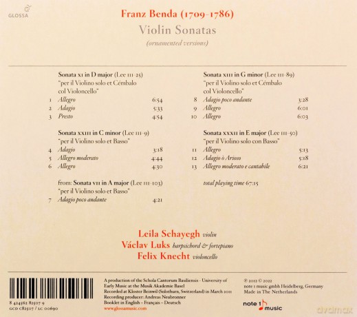 Frantisek Benda (1709-1786): Violinsonaten Nr.7,11,13,23,32 [CD]