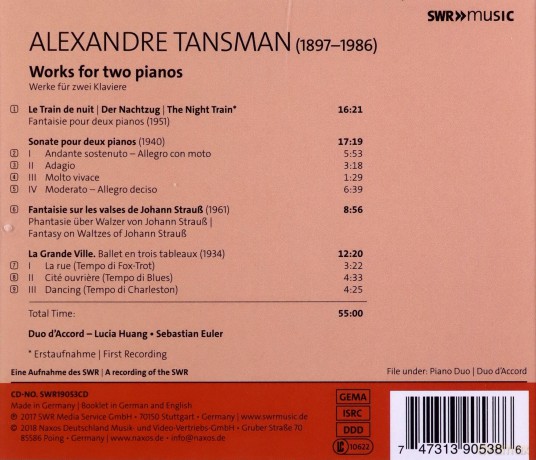 Alexandre Tansman (1897-1986): Werke fur 2 Klaviere [CD]