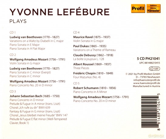 Ludwig van Beethoven (1770-1827): Yvonne Lefebure plays Beethoven/Mozart/Bach/Ravel/Chopin [5CD]