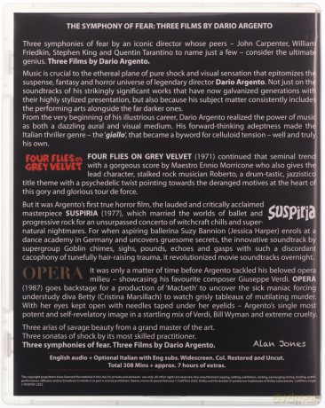 Dario Argento: Symphony of Fear in Three Films (Suspiria, Opera, Four Flies on Grey Velvet) [3xBlu-Ray]