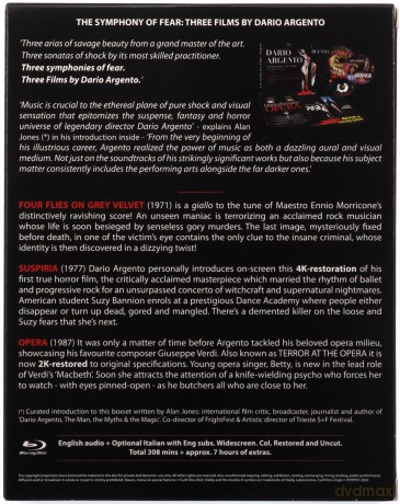 Dario Argento: Symphony of Fear in Three Films (Suspiria, Opera, Four Flies on Grey Velvet) [3xBlu-Ray]