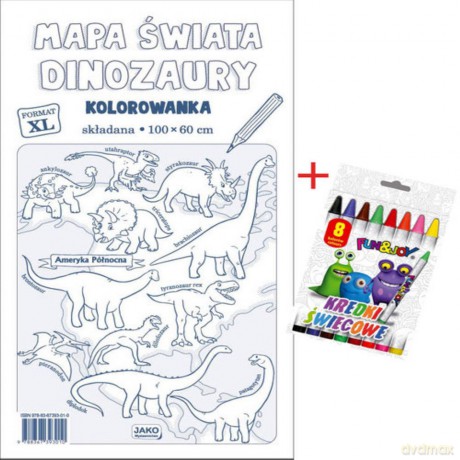 Mapa świata Dinozaury Kolorowanka XL + kredki [KSIĄŻKA]