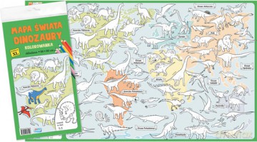 Mapa świata Dinozaury Kolorowanka XL 2 sztuki [KSIĄŻKA]