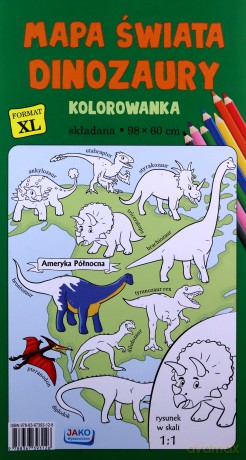 Mapa świata Dinozaury Kolorowanka XL 2 sztuki [KSIĄŻKA]