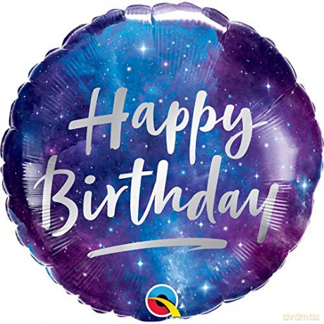 Balon foliowy 18 cali QL RND Happy Birthday, galaxy