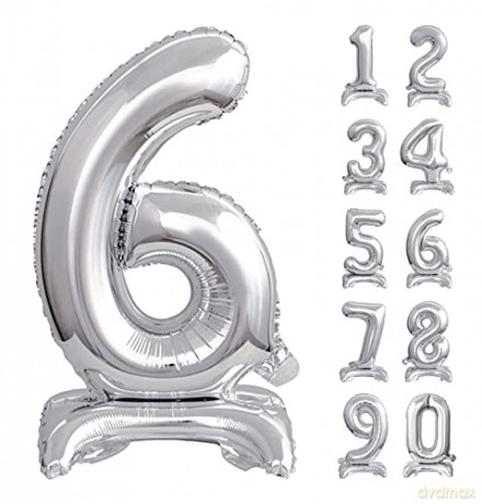 Balon foliowy B;C Cyfra stojąca 6, srebrna, 74 cm