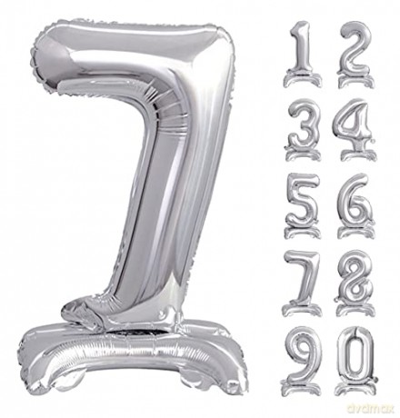 Balon foliowy B;C Cyfra stojąca 7, srebrna, 74 cm