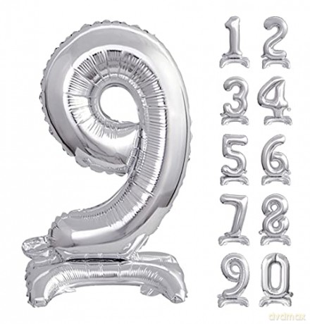 Balon foliowy B;C Cyfra stojąca 9, srebrna, 74 cm