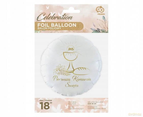 Balon foliowy Pierwsza Komunia Święta (kielich), okrągły 18