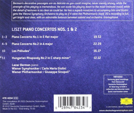Lazar Berman: Liszt:Piano Conc. 1 & 2 (Virtuoso) [CD]