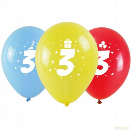 Balony z nadrukiem cyferki - 3 (3 szt.)