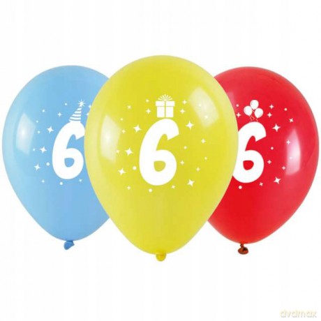 Balony z nadrukiem cyferki - 6 (3 szt.)