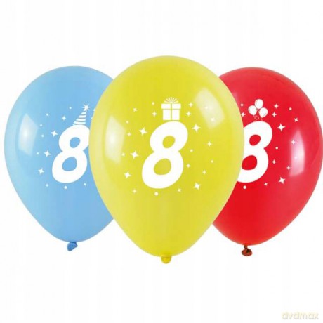 Balony z nadrukiem cyferki - 8 (3 szt.)