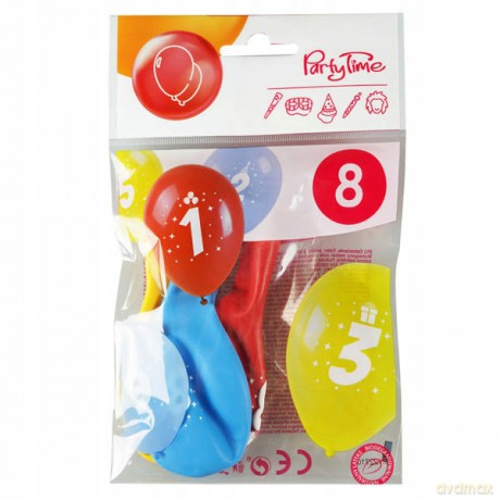 Balony z nadrukiem cyferki - 8 (3 szt.)