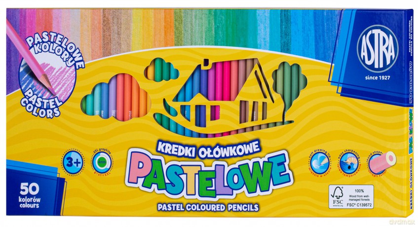 Kredki pastelowe okragle Astra 50 koloro