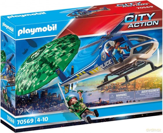 Playmobil- Policyjny śmigłowiec: Ucieczka ze spadochronem 70569