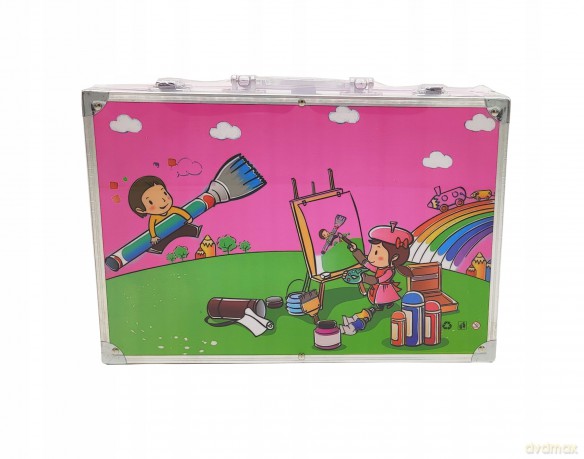 Zestaw artystyczny 145 el. w aluminiowej walizce DZIECI rowa 34x23x8 cm NT0843
