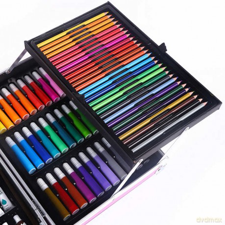 Zestaw artystyczny 145 el. w aluminiowej walizce DZIECI rowa 34x23x8 cm NT0843