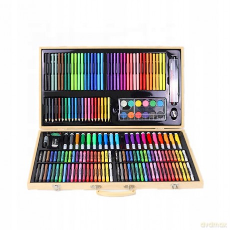 Zestaw artystyczny 180el. w drewnianej walizceróżowa 48x30x4, 5 cm NT0840