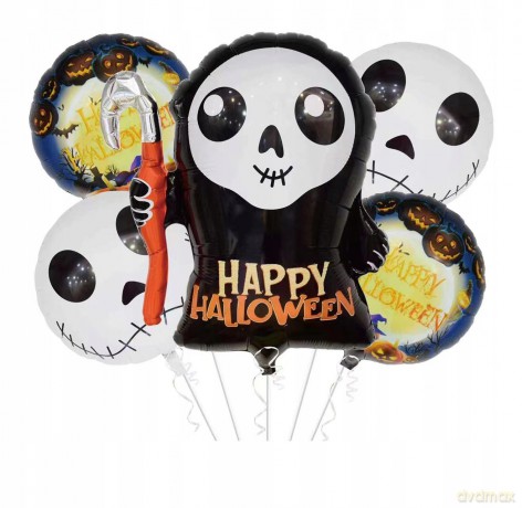 Zestaw balonów foliowych Halloween kostuch+4 okrągłe