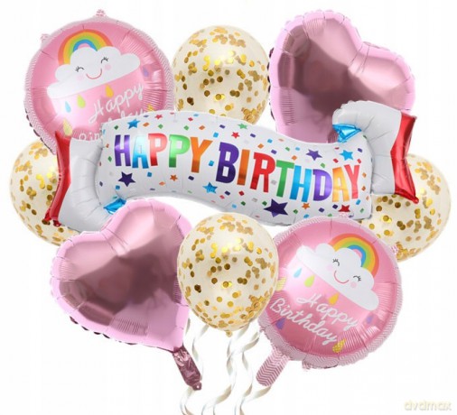 Zestaw balonów foliowych Happy Birthday (5 foliowych, 4 gumowe) AL-1326