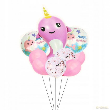Zestaw balonów Happy Birthday (3 foliowe, 6 gumowych) różowe 61609