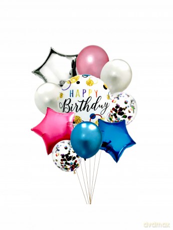 Zestaw balonów Happy Birthday (foliowy, 3 gwiazdki, 6 gumowych) 61130