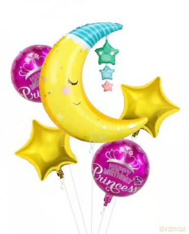 Zestaw balonów Happy Birthday księżyc różowe 5el
