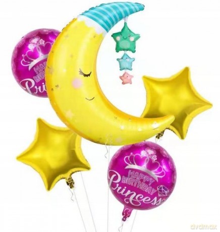 Zestaw balonów Happy Birthday księżyc różowe 5el