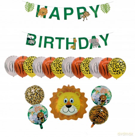 Zestaw balonów Happy Birthday zwierzątka (1 baner, 5 foliowch, 12 gumowych) 61619
