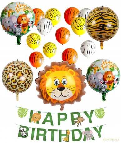 Zestaw balonów Happy Birthday zwierzątka (1 baner, 5 foliowch, 12 gumowych) 61619