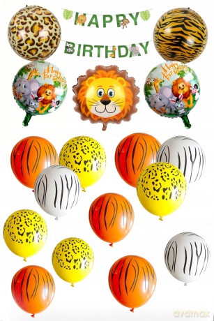 Zestaw balonów Happy Birthday zwierzątka (1 baner, 5 foliowch, 12 gumowych) 61619