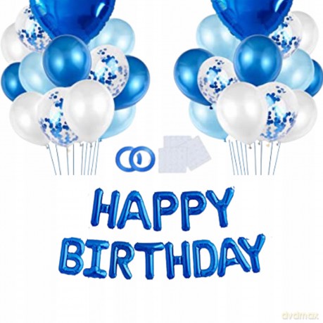 Zestaw balonów napis Happy Birthday oraz gilranda zrób to sam 55 gumowych niebieska 61612