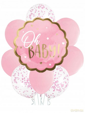 Zestaw balonów oh baby różowe (1 foliowy, 8 gumowych) 61592