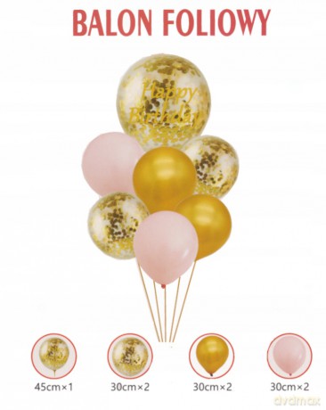 Zestaw balonów urodzinowych (1 gumowy 45 cm Happy Birthday, 6 gumowych 30 cm) 60926