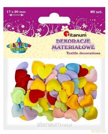 Aplikacje materiałowe serca 17x15mm mix 80 szt