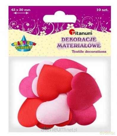Aplikacje materiałowe serca 43x30mm mix 10 szt