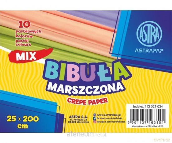Bibuła marszczona pastel 25x200 cm mix (10 szt)