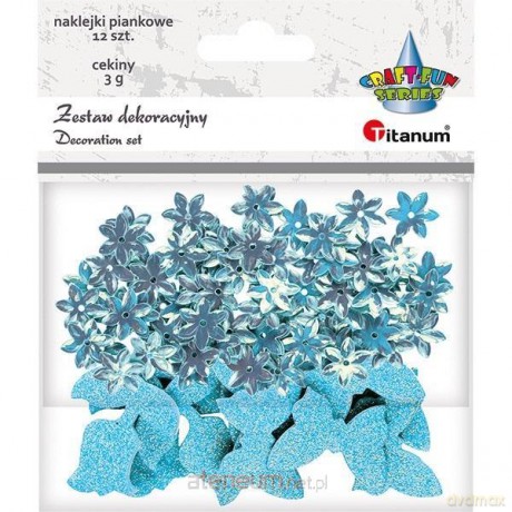 Cekiny kwiaty + naklejki mix błekitne 12 szt