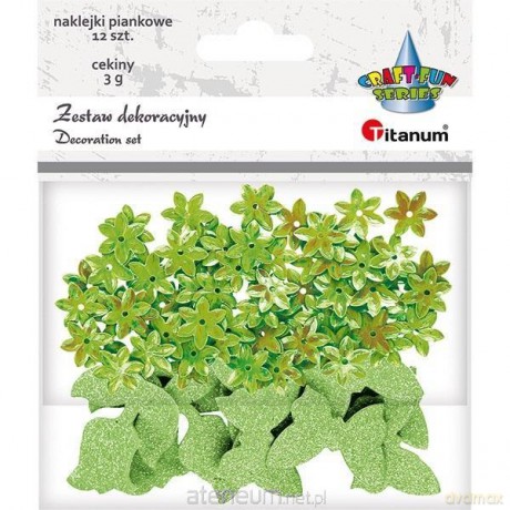 Cekiny kwiaty + naklejki mix jasnozielone 12 szt
