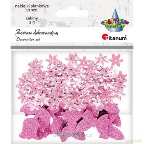 Cekiny kwiaty + naklejki mix różowe 12 szt