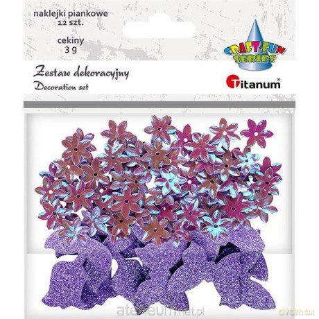 Cekiny kwiaty + naklejki mix wrzosowe 12 szt
