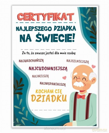 Certyfikat A4 Dzień Najlepszego Dziadka 5 szt