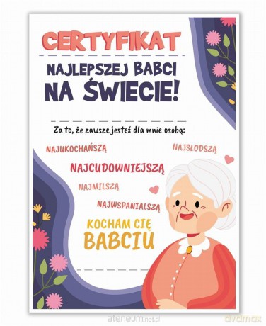 Certyfikat A4 Dzień Najlepszej Babci 5 szt