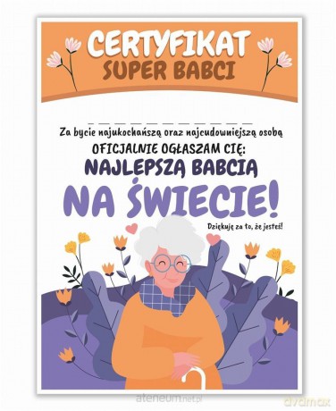 Certyfikat A4 Dzień Super Babci 5 szt