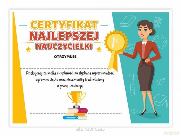 Certyfikat A4 najlepszej nauczycielki 30 szt